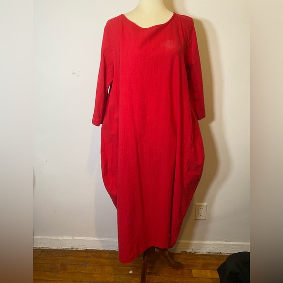Red Cotton Maxi Dress - Picture 4 of 16